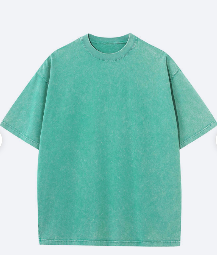 T-shirt rétro délavé robuste vert, 100% coton