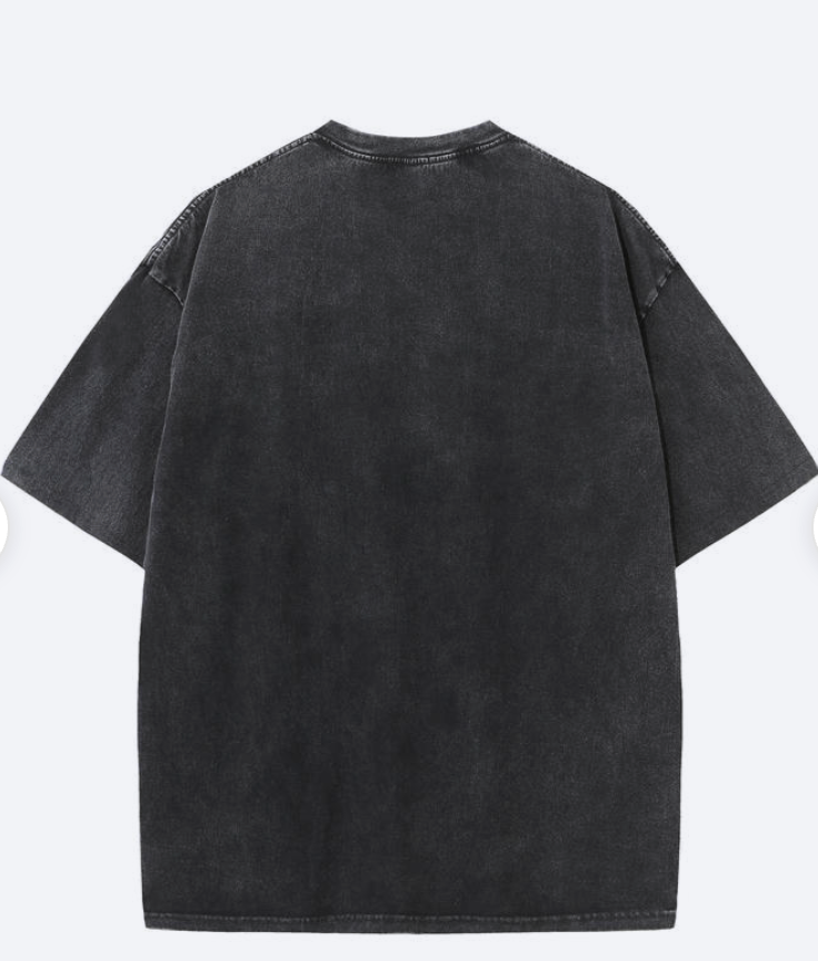 T-shirt rétro délavé robuste noir 100% coton