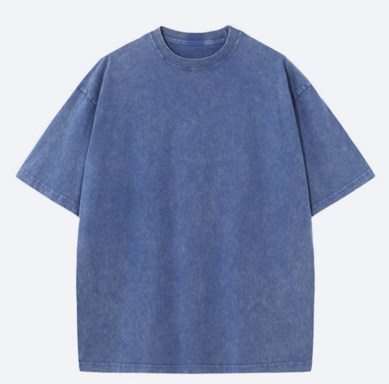 T-shirt rétro délavé robuste bleu, 100% coton