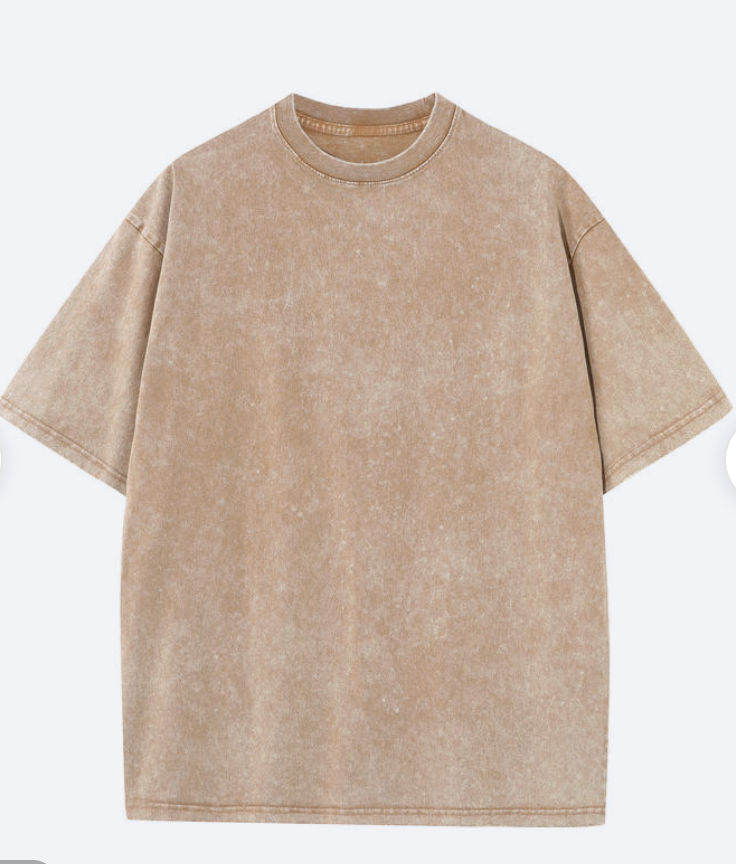 T-shirt rétro délavé robuste beige, 100% coton